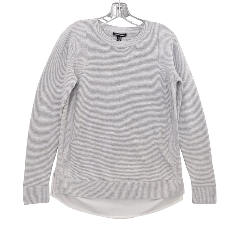 Hilary Radley Layered Tunic Sweater Knit Pullover Top Gray Ribbed Women's S‎